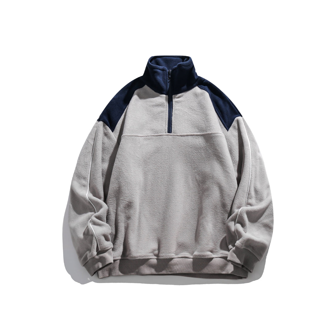 Unisex Fleece-Halbzip-Pullover mit hohem Kragen, Raglanärmeln und Kontrastpaneelen Echoarchiv