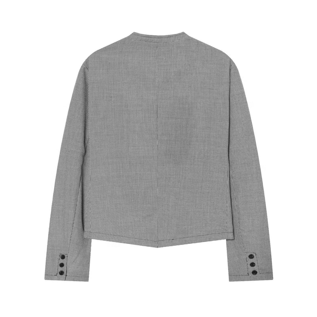 Damen Kurzblazer im Hahnentritt‑Muster mit Stehkragen und taillierter Cropped‑Silhouette Echo Archiv