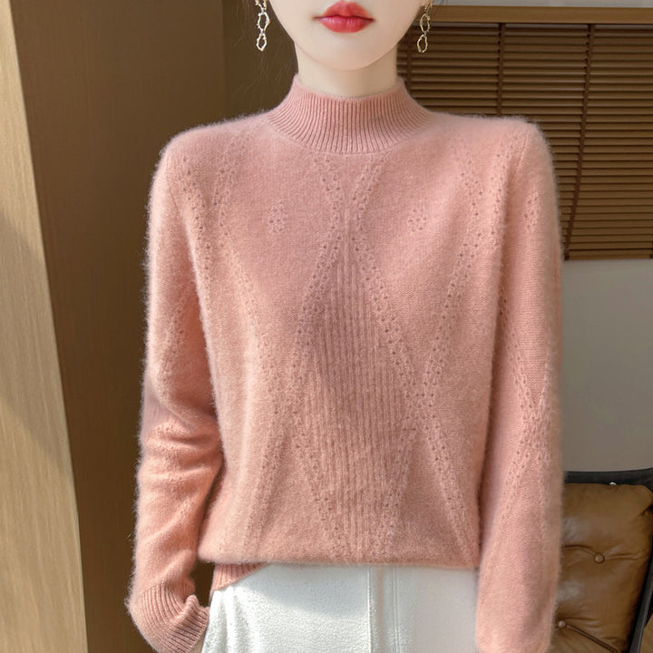 Damen Leichter Mockneck-Feinstrickpullover mit Ajour-Chevron und kaschmirweichem Finish Echoarchiv