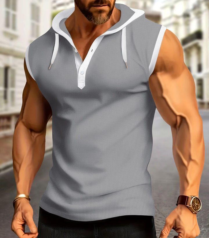 Herren ärmelloses Poloshirt mit Kapuze und modernem Strukturdesign Echoarchiv