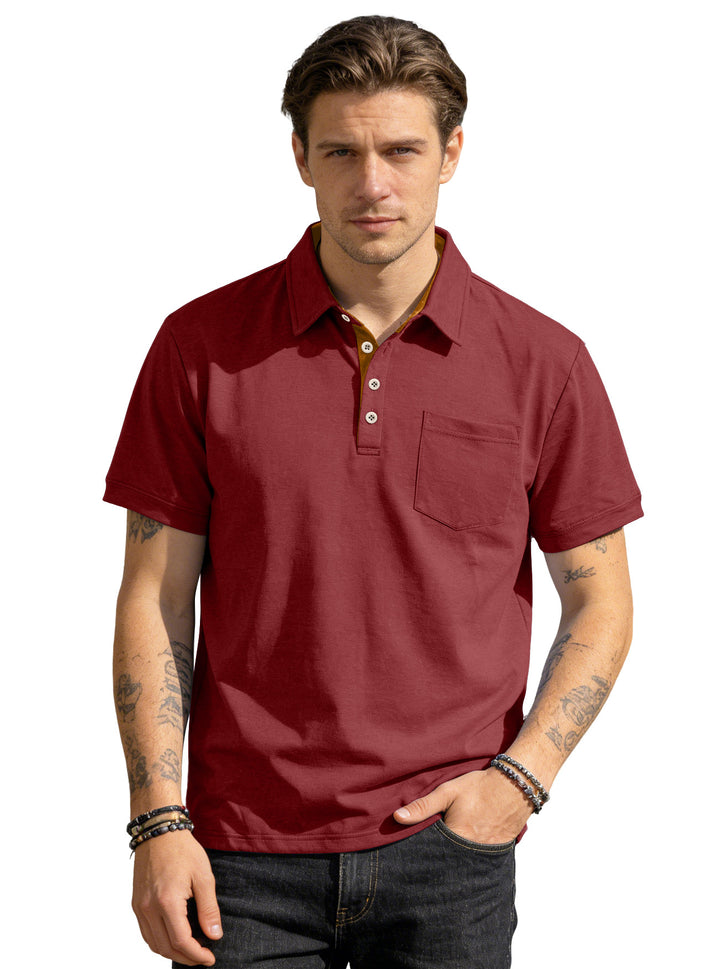 Herren nan Kurzarm-Polokragen-Shirt aus texturiertem Jersey mit Brusttasche und kontrastierter Knopfleiste Echo Archiv