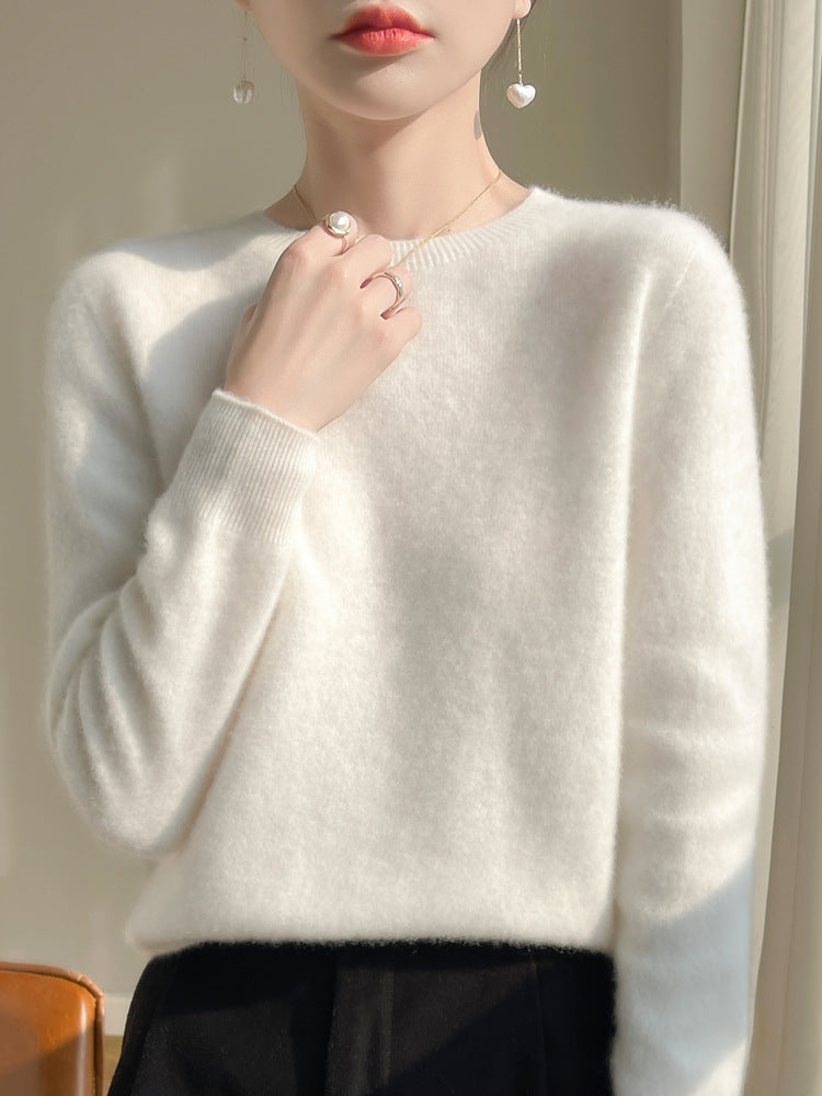Damen Luxuriöser Kuschelstrick-Pullover mit Rundhals und Mohair-Optik Echoarchiv