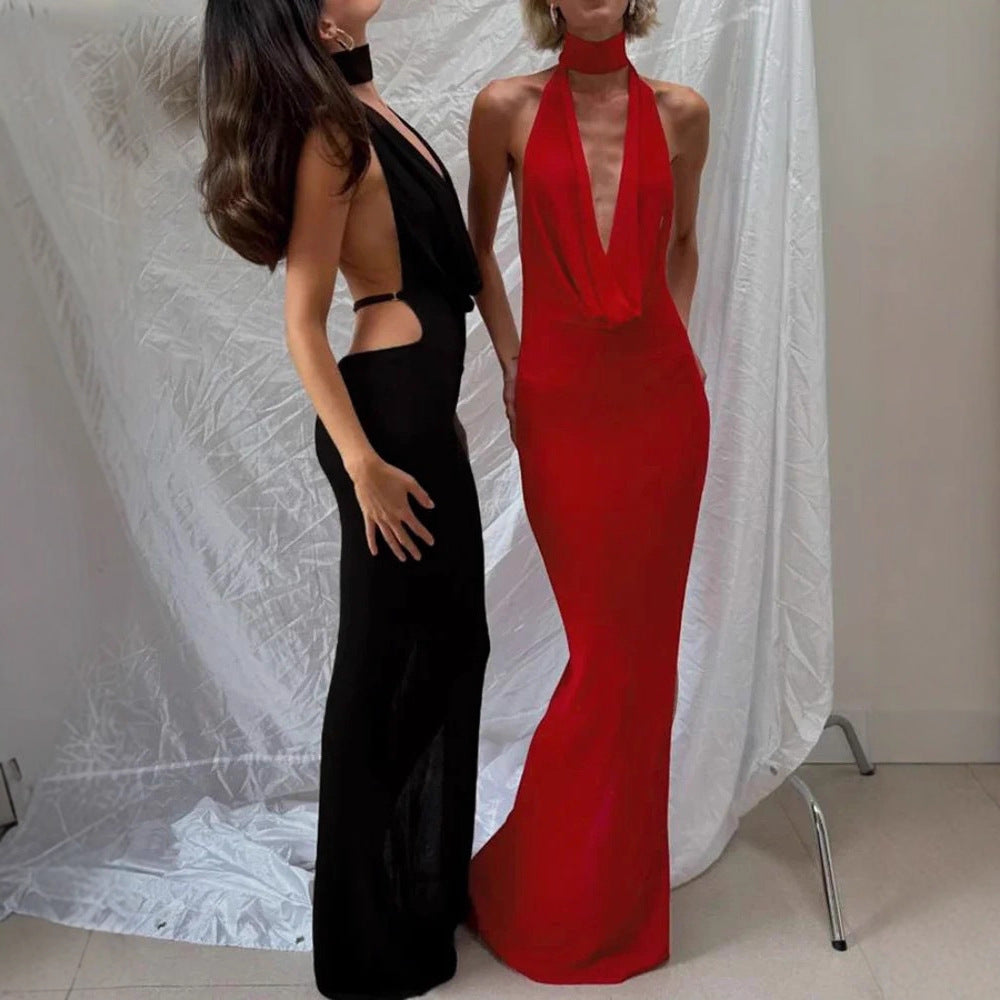 Damen Maxikleid mit elegantem Wasserfallausschnitt und figurbetontem Design Echo Archiv