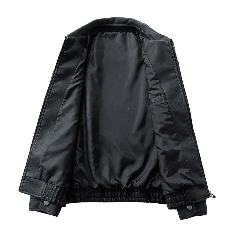 Herren Oversize Utility-Bomberjacke aus Kunstleder mit geripptem Saum und Hemdkragen Echoarchiv