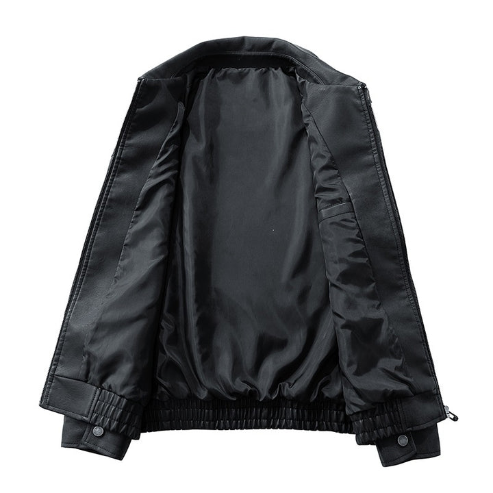 Herren Oversize Utility-Bomberjacke aus Kunstleder mit geripptem Saum und Hemdkragen Echoarchiv