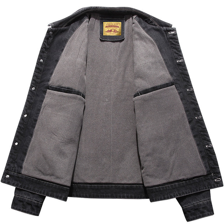 Herren gewaschene Denimjacke im Vintage-Look mit aufgesetzten Pattentaschen Echoarchiv