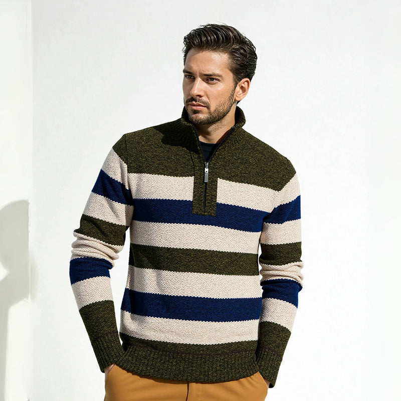 Herren Pullover mit hohem Kragen und strukturiertem Streifenmuster Echoarchiv