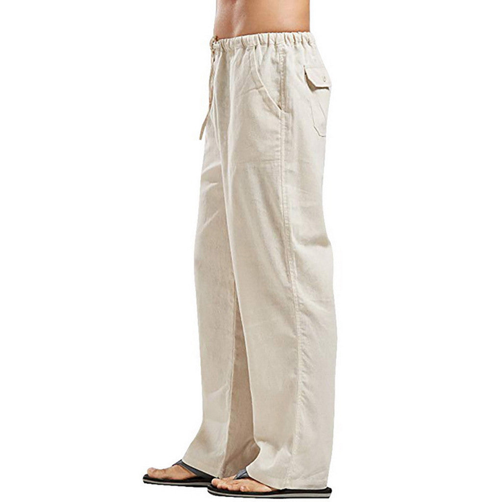 Herren lässige Leinenhose mit elastischem Bund und praktischen Seitentaschen Echoarchiv