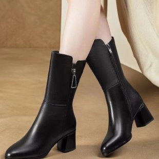 Damen Elegante Stiefeletten mit hohem Blockabsatz und Reißverschluss Echo Archiv