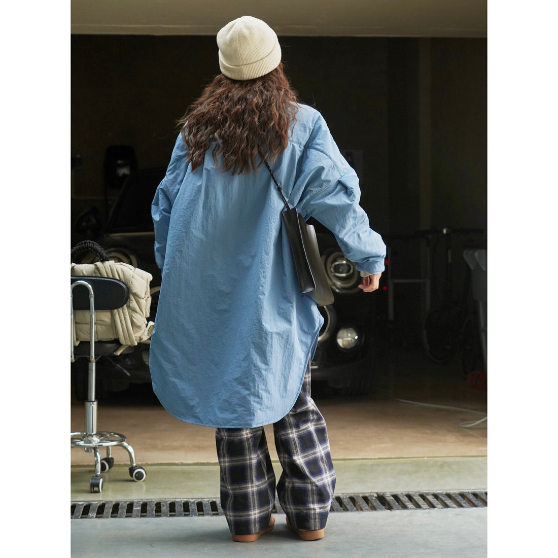 Damen Oversize Hemdblusen‑Mantel mit Steppfutter und aufgesetzten Taschen Echoarchiv