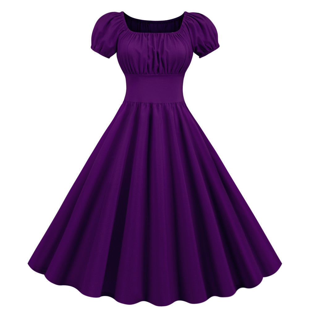 Damen A-Linien Kleid mit Puffärmeln und Taillierung Echoarchiv