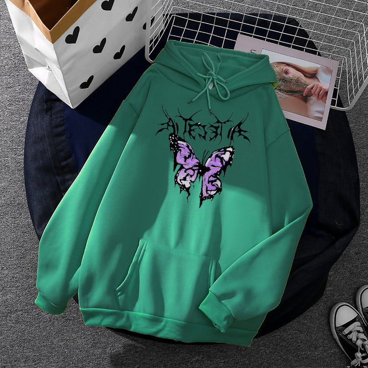 Damen leichter Oversize Kapuzenpullover mit Herz‑EKG‑Motiv, langen Kordeln und elastischem Bund – Auréline