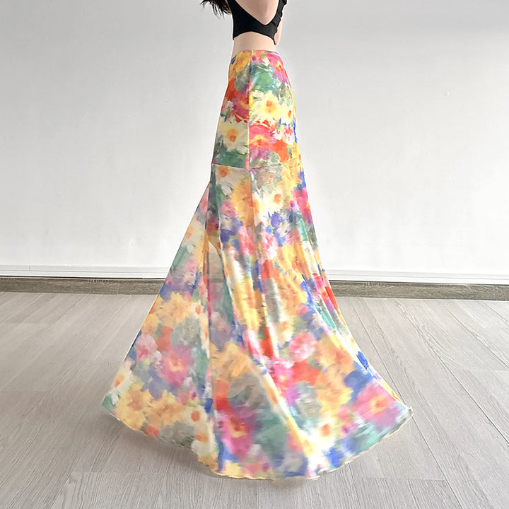 Damen Maxi-Rock mit floralem Chiffon-Design und schwingendem Saum Echo Archiv
