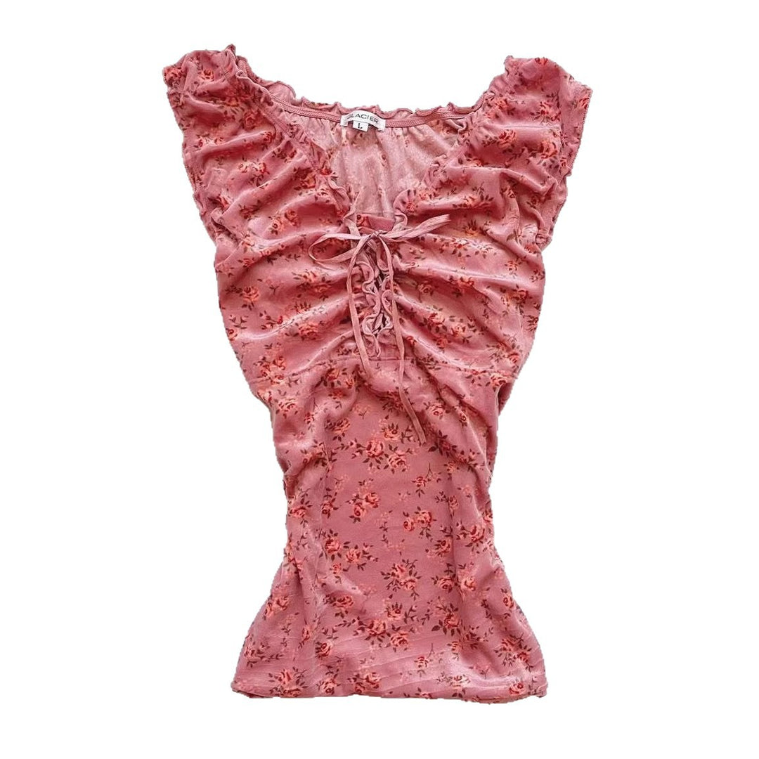 Damen Spitzenshirt mit Raffung und floralem Muster Echo Archiv