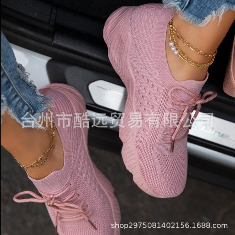 Damen nan leichte gestrickte Slip-On Sneaker mit Schnürdetail und gedämpfter Leichtsohle Echo Archiv