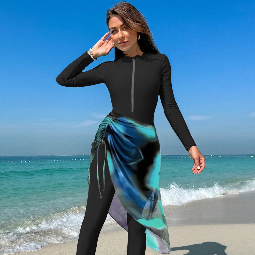 Damen Sportlicher Langarm-Schwimmanzug mit Wickeldesign Echo Archiv