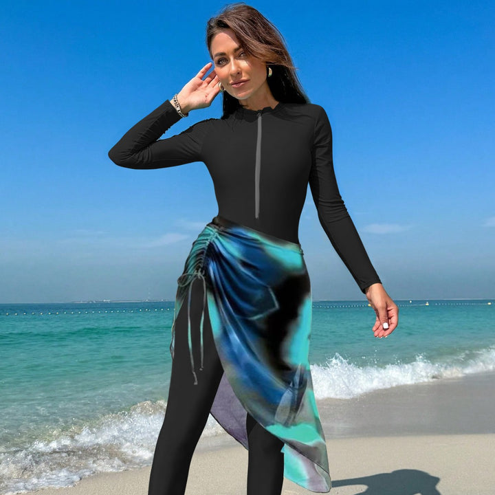 Damen Sportlicher Langarm-Schwimmanzug mit Wickeldesign Echo Archiv