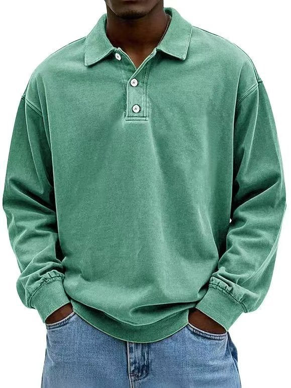 Herren nan lässiges Poloshirt-Sweatshirt mit Kragen, Vintage-Waschung und dreiteiliger Knopfleiste Echo Archiv