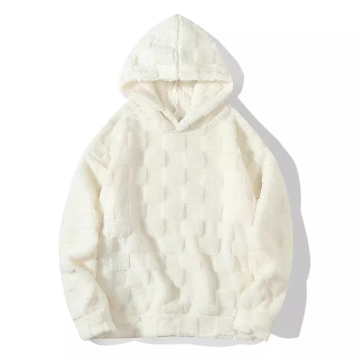 Damen Oversize-Plüschhoodie mit Karomuster, Kapuze und weichem Teddyfutter – Auréline