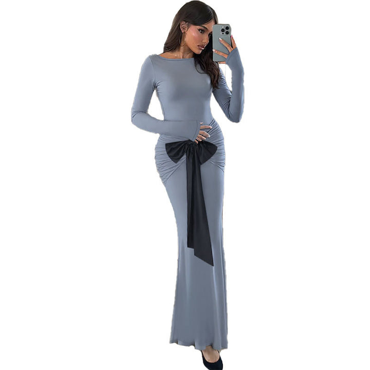 Damen Enganliegendes Maxikleid mit geraffter Hüftpartie und dekorativer Schleife – Avérine