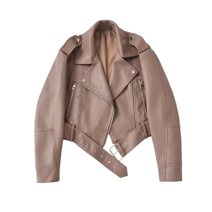 Damen taillierte Kunstleder-Bikerjacke mit Gürtel Echo Archiv
