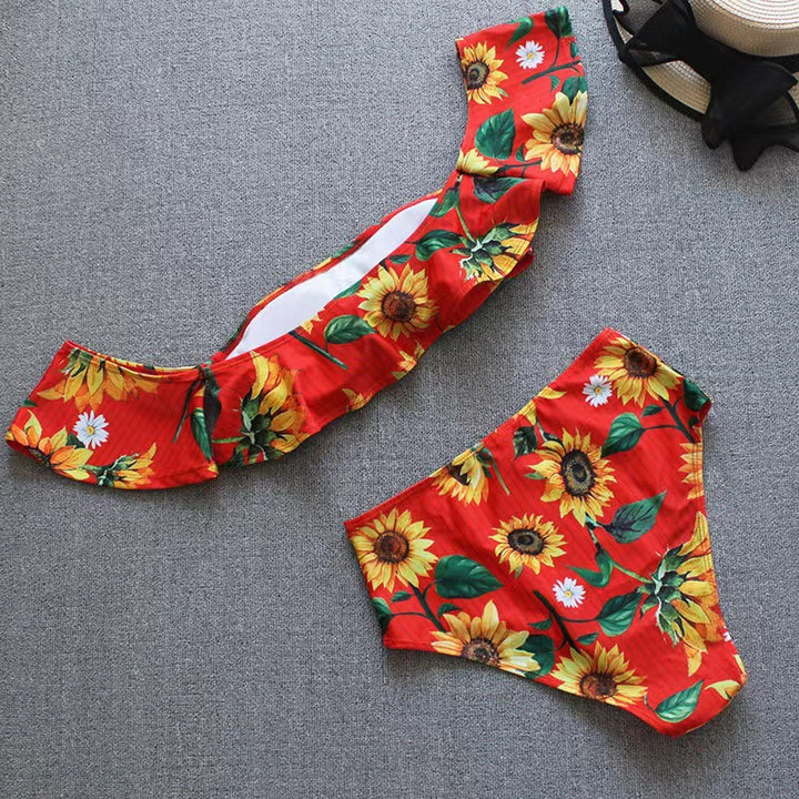 Damen Bikini-Set mit floralem Rüschendesign und hohem Taillenslip Echo Archiv