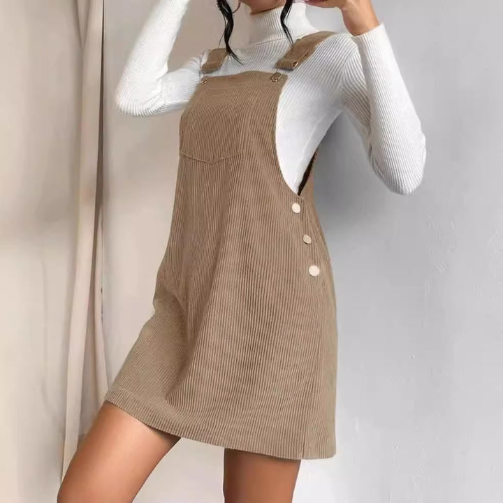 Damen Cord-Latzkleid mit verstellbaren Trägern, Seitlicher Druckknopfleiste und feinem Ripp-Effekt Echoarchiv