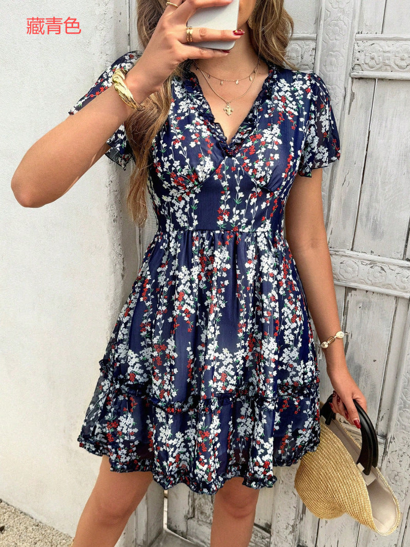 Damen Wickelkleid mit floralen Details und luftigen Ärmeln Echo Archiv