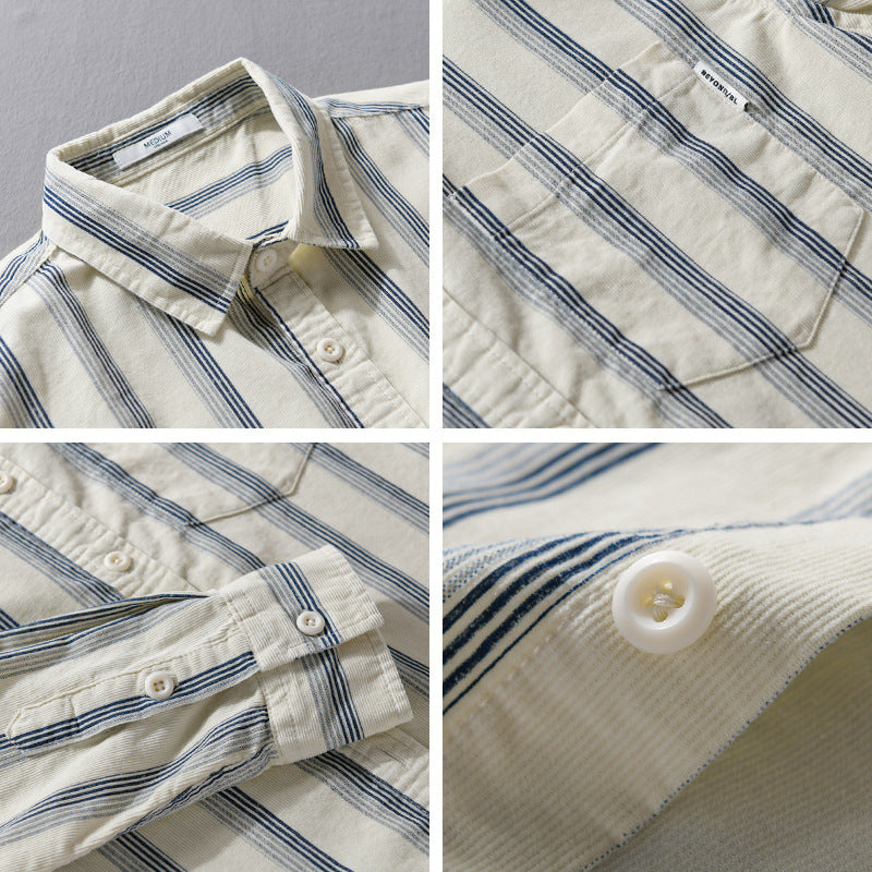 Herren Freizeithemd im Overshirt‑Stil aus leichtem Baumwollmix mit vertikalen Streifen Echoarchiv