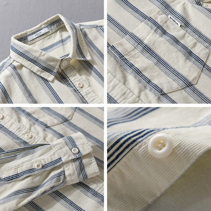 Herren Freizeithemd im Overshirt‑Stil aus leichtem Baumwollmix mit vertikalen Streifen Echoarchiv
