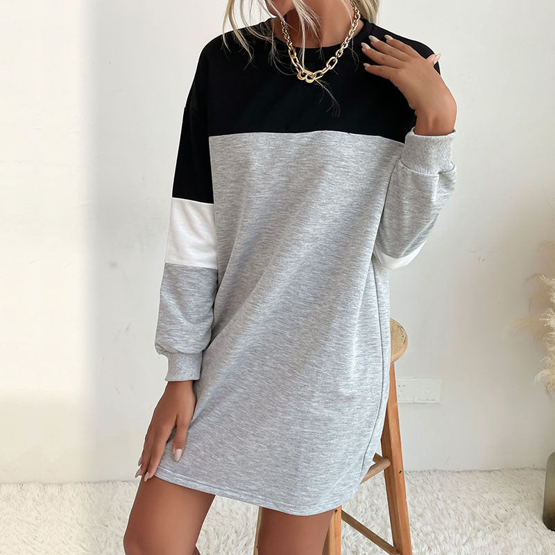 Damen Kurz geschnittenes Colorblock-Sweatshirtkleid aus Baumwollmix mit Rundhalsausschnitt Echoarchiv