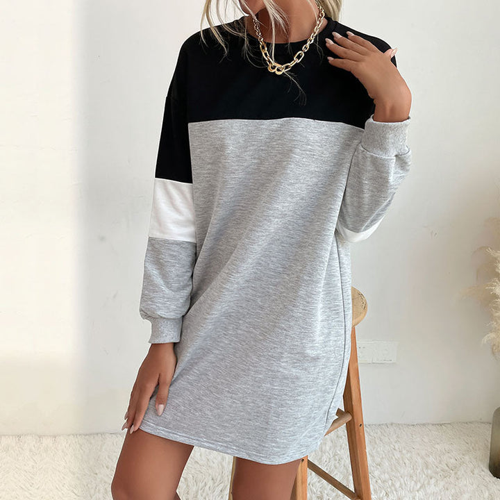 Damen Kurz geschnittenes Colorblock-Sweatshirtkleid aus Baumwollmix mit Rundhalsausschnitt Echoarchiv