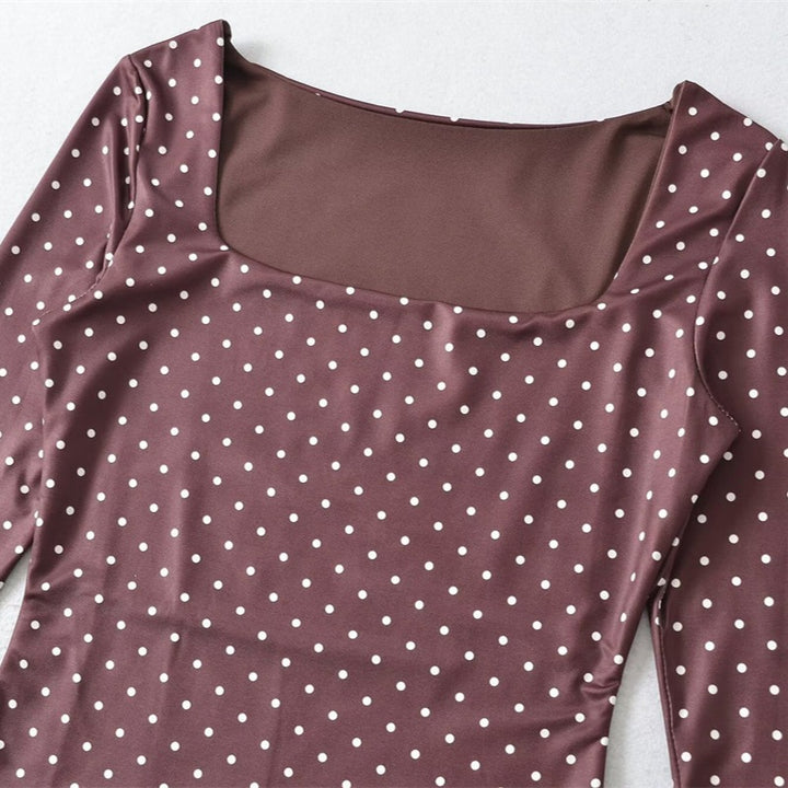 Damen Langärmeliger Body mit quadratischem Ausschnitt und Pünktchenprint Echo Archiv