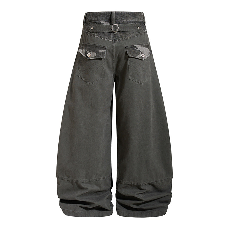 Damen weite Palazzohose aus Baumwolle mit Camouflage-Bund und Utility-Nähten Echoarchiv
