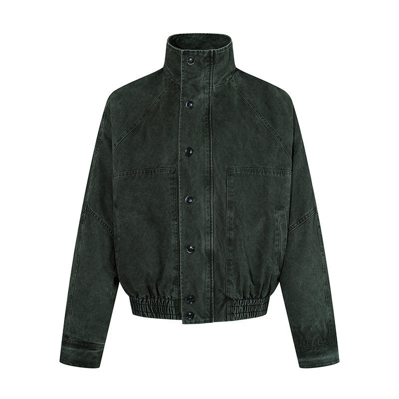 Damen kurze Oversize-Bomberjacke mit Stehkragen, Knopfleiste und elastischem Saum Echoarchiv
