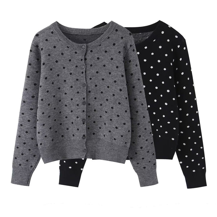 Damen Kurz geschnittene fein gestrickte Cardigan mit Rundhalsausschnitt, Knopfleiste und Allover‑Punktmuster Echo Archiv