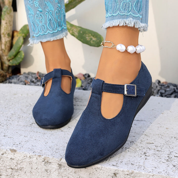 Damen Komfortable Mary-Jane-Ballerinas aus Velours mit verstellbarem Schnallenriemen und gepolstertem Fußbett – Lioré