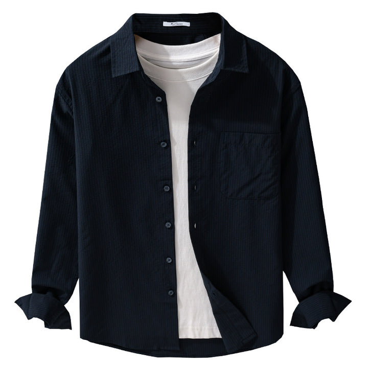 Herren Struktur-Overshirt aus atmungsaktivem Baumwollmix mit feinem Streifenrelief und Brusttasche Echoarchiv