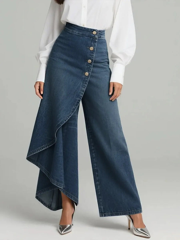 Damen Denim-Rock mit asymmetrischem Schnitt und Knopfdetails Echo Archiv
