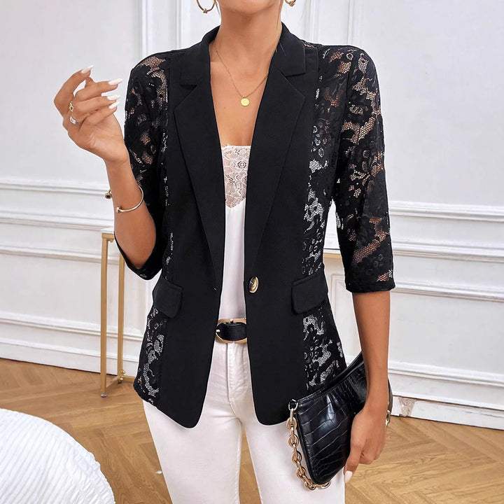 Damen nan taillierter Longblazer mit Spitzeneinsätzen und Reverskragen Echo Archiv