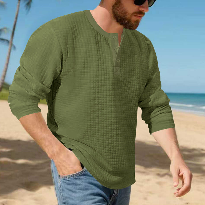 Herren stilvolles Langarm-Henley-Shirt mit strukturierter Oberfläche Echoarchiv