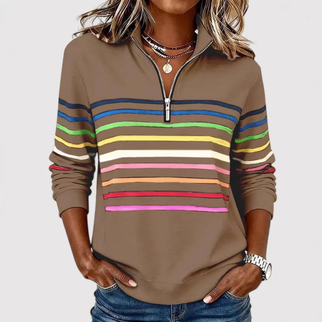 Damen Sportlicher Stepppullover mit halbem Reißverschluss – Mavelle