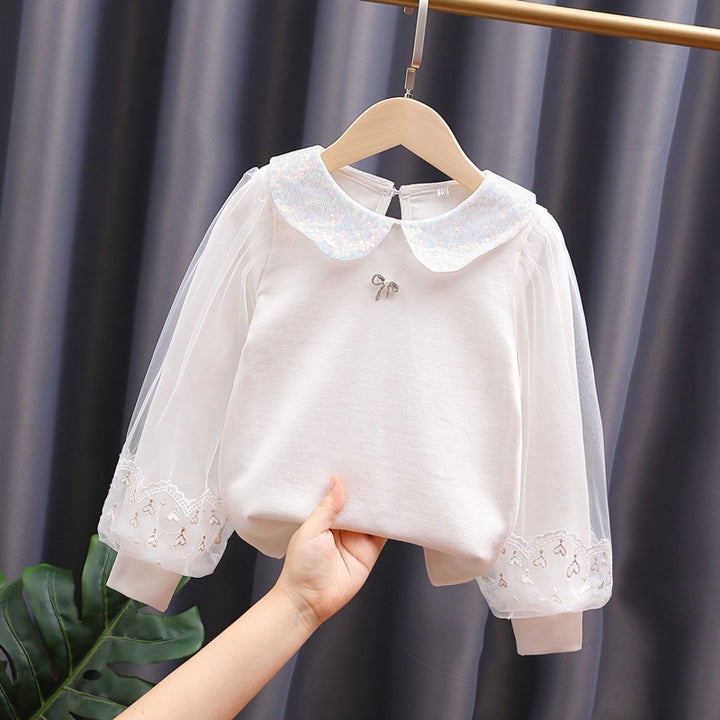 Mädchen Sweatshirt mit eleganten Tüllärmeln und auffälligem Kragen Echo Archiv