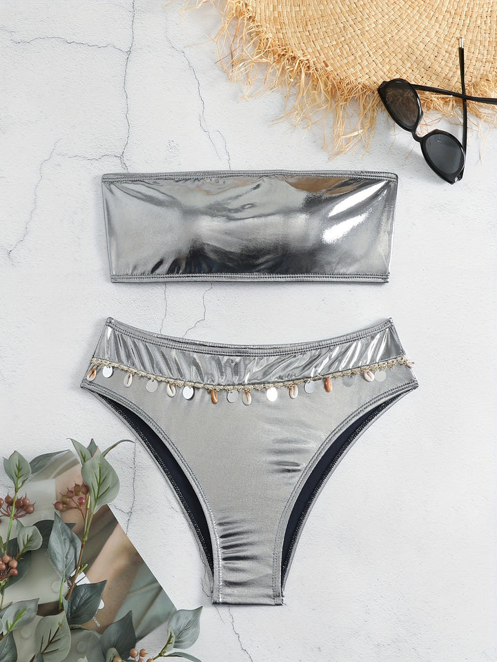 Damen Bandeau-Bikini mit eleganter Glanzoptik und modischen Muscheldetails Echo Archiv