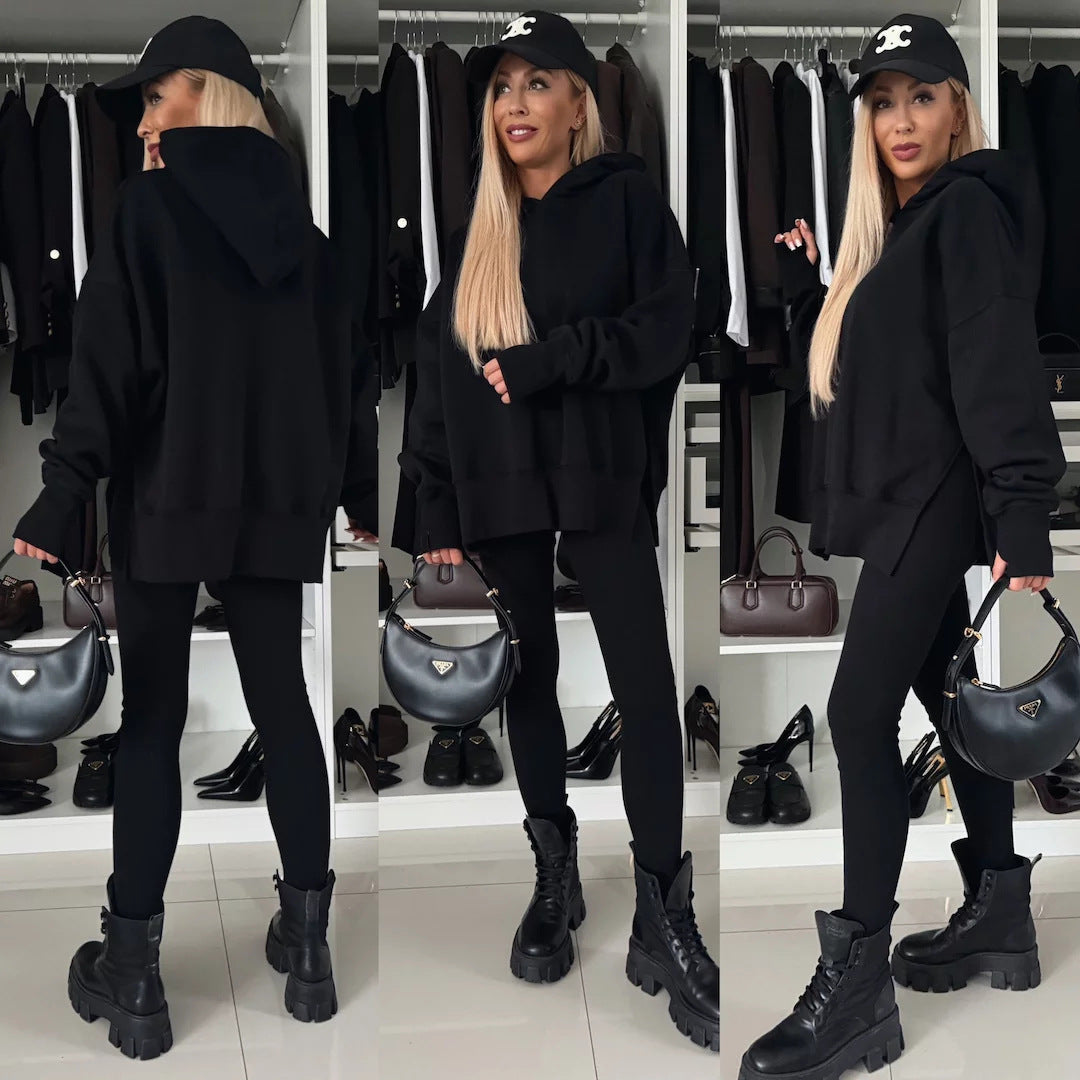 Damen nan oversized Kapuzenpullover mit Leopardenprint, kontrastbündchen und verlängertem Rückensaum Echo Archiv