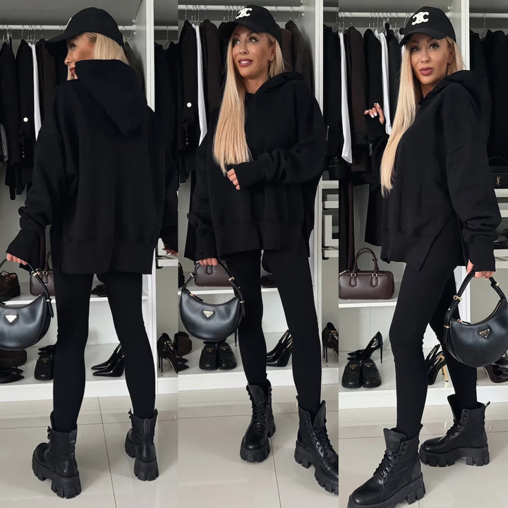 Damen nan oversized Kapuzenpullover mit Leopardenprint, kontrastbündchen und verlängertem Rückensaum Echo Archiv