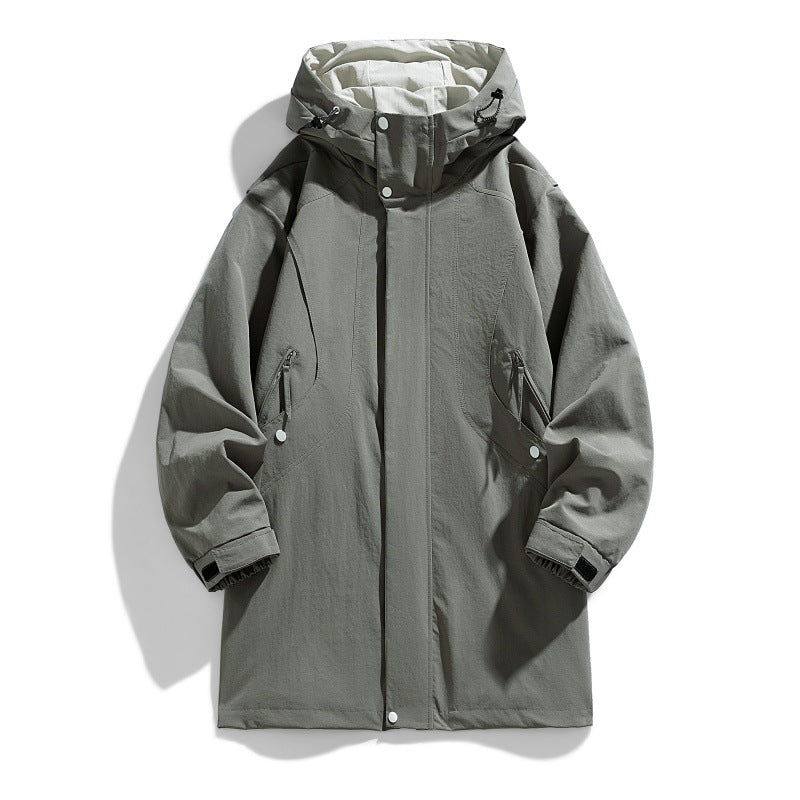 Unisex wasserabweisender Übergangsparka mit verstellbarem Kapuze, verdeckter Frontblende und mit Reißverschluss versehenen Taschen – Taviero