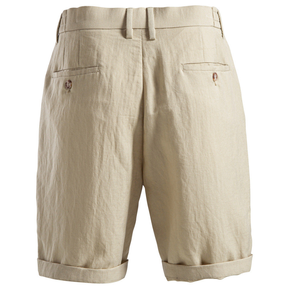 Herren nan lässige Leinenshorts mit Umschlag und Bundfalten Echoarchiv
