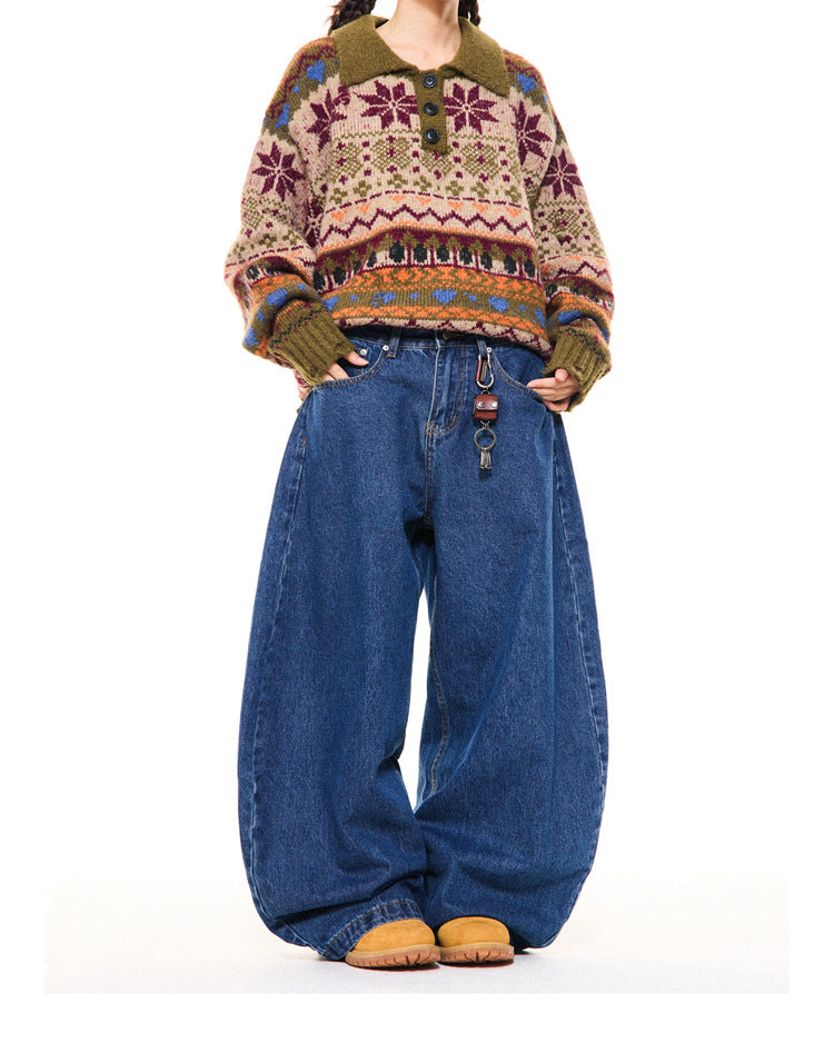 Damen Gemusterter Pullover mit Knopfleiste Echoarchiv