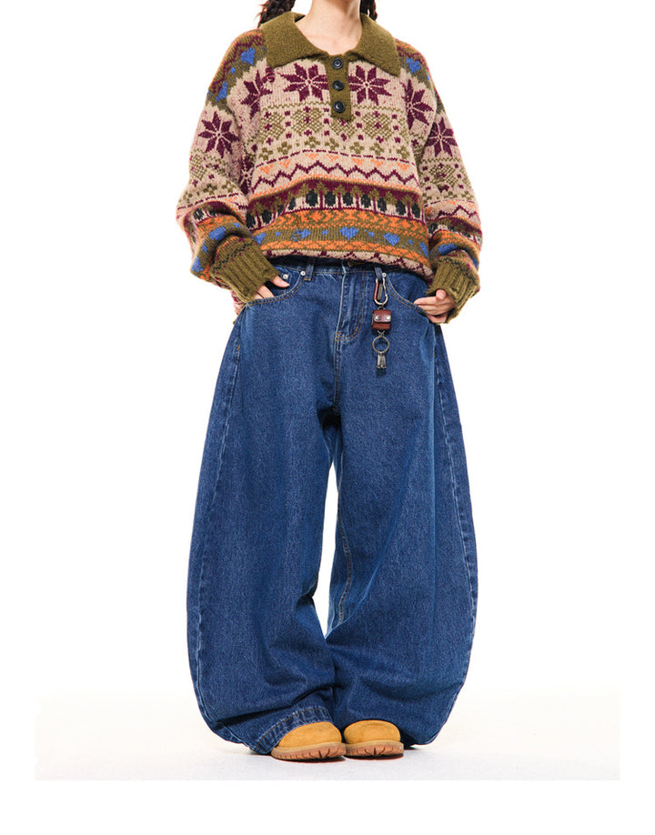 Damen Gemusterter Pullover mit Knopfleiste Echoarchiv